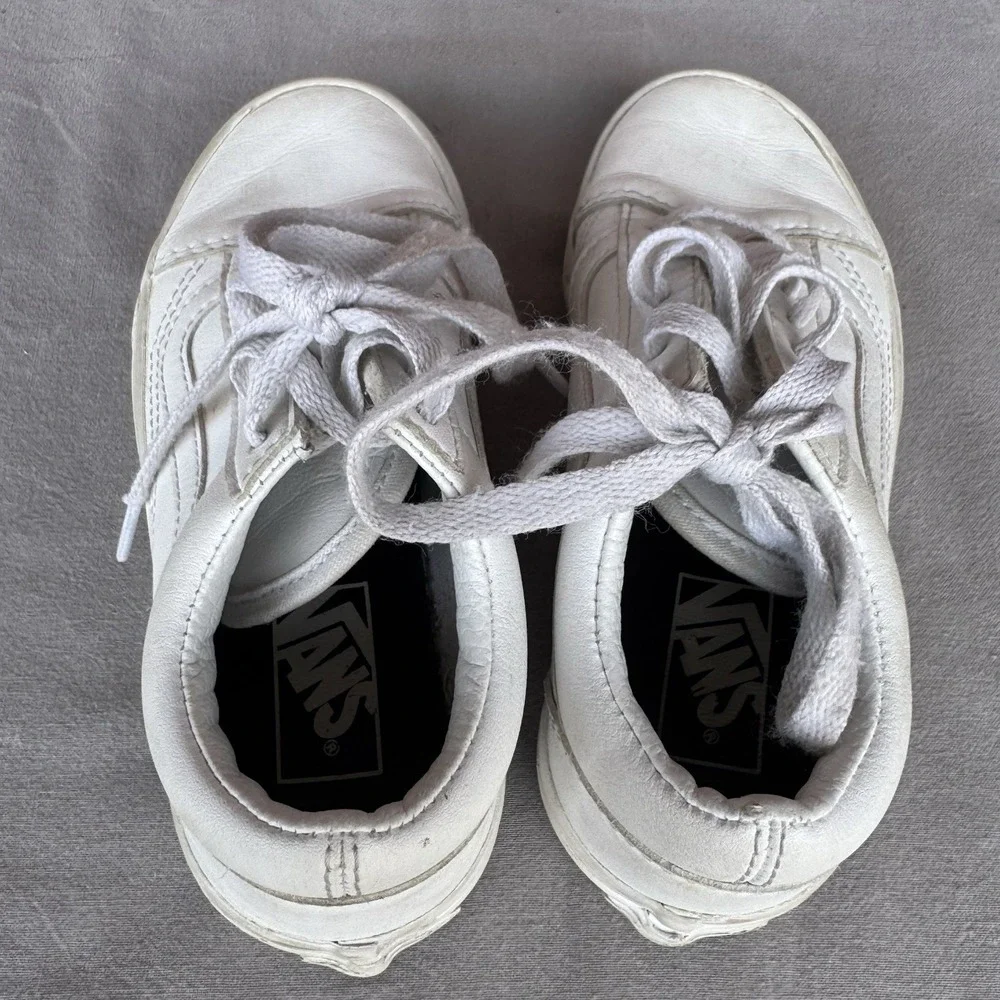 Size 12c - Vans Sneakers Old Skool White Leather Lace‎ Up